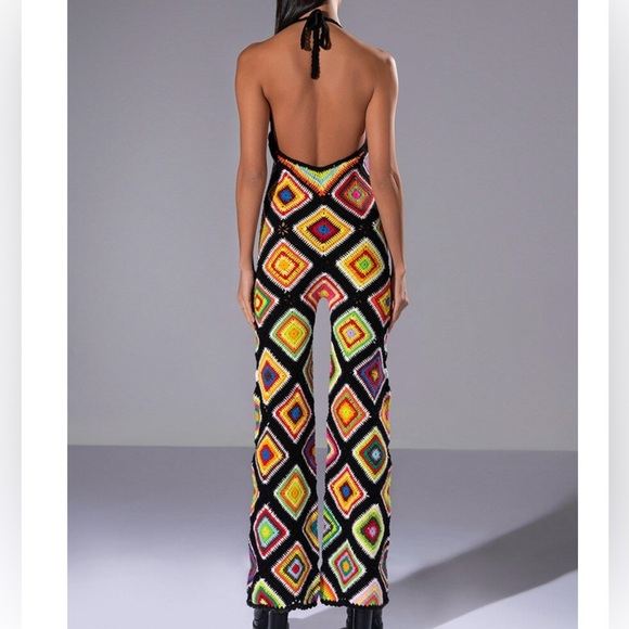 NWT Multicolor Crochet halter Jumpsuit - Picture 3 of 7